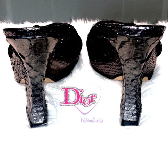Christian Dior Black Logo Python Platform Sandal Wedge Heel - Picture 8 of 15